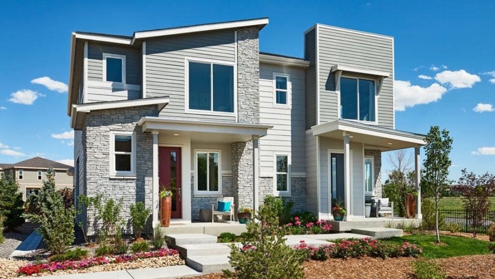 Rendering of a pair of modern row homes.