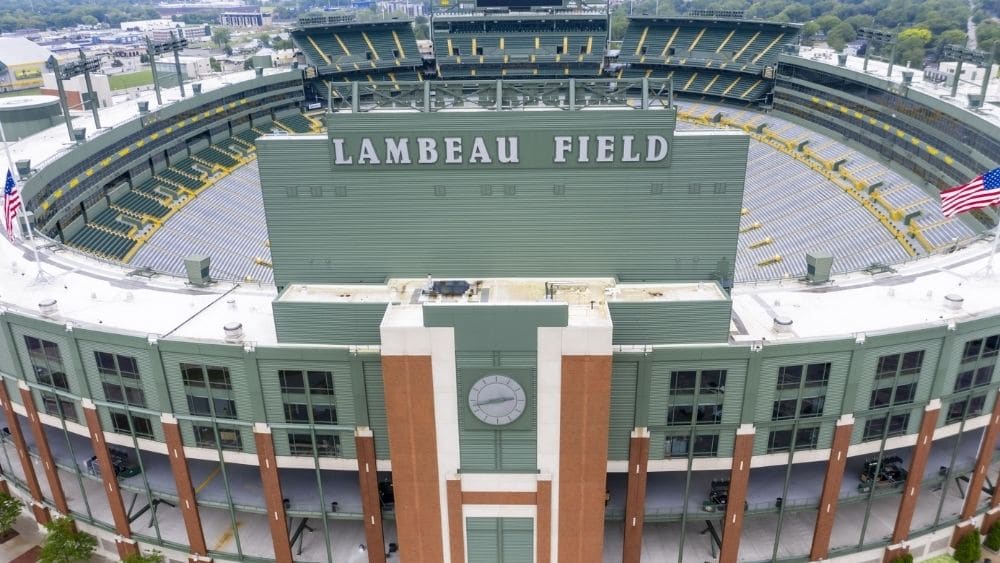 Aerial view of Lambeau Field in Green Bay.