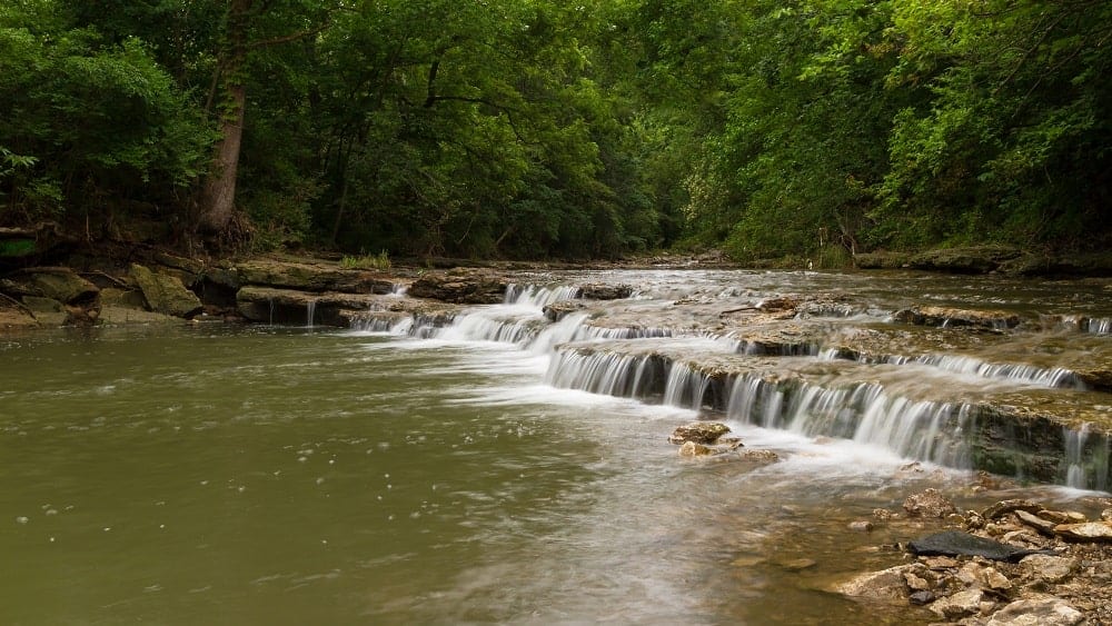 Cascading waterfall in Lee`s Summit, MO.