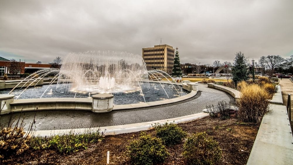 Fountain in downtown Rock Hill, South Carolina.