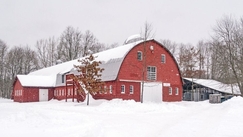 Barned with a curved roofline.