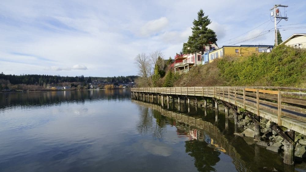 Bridge on a lake in Kitsap County, Washington.