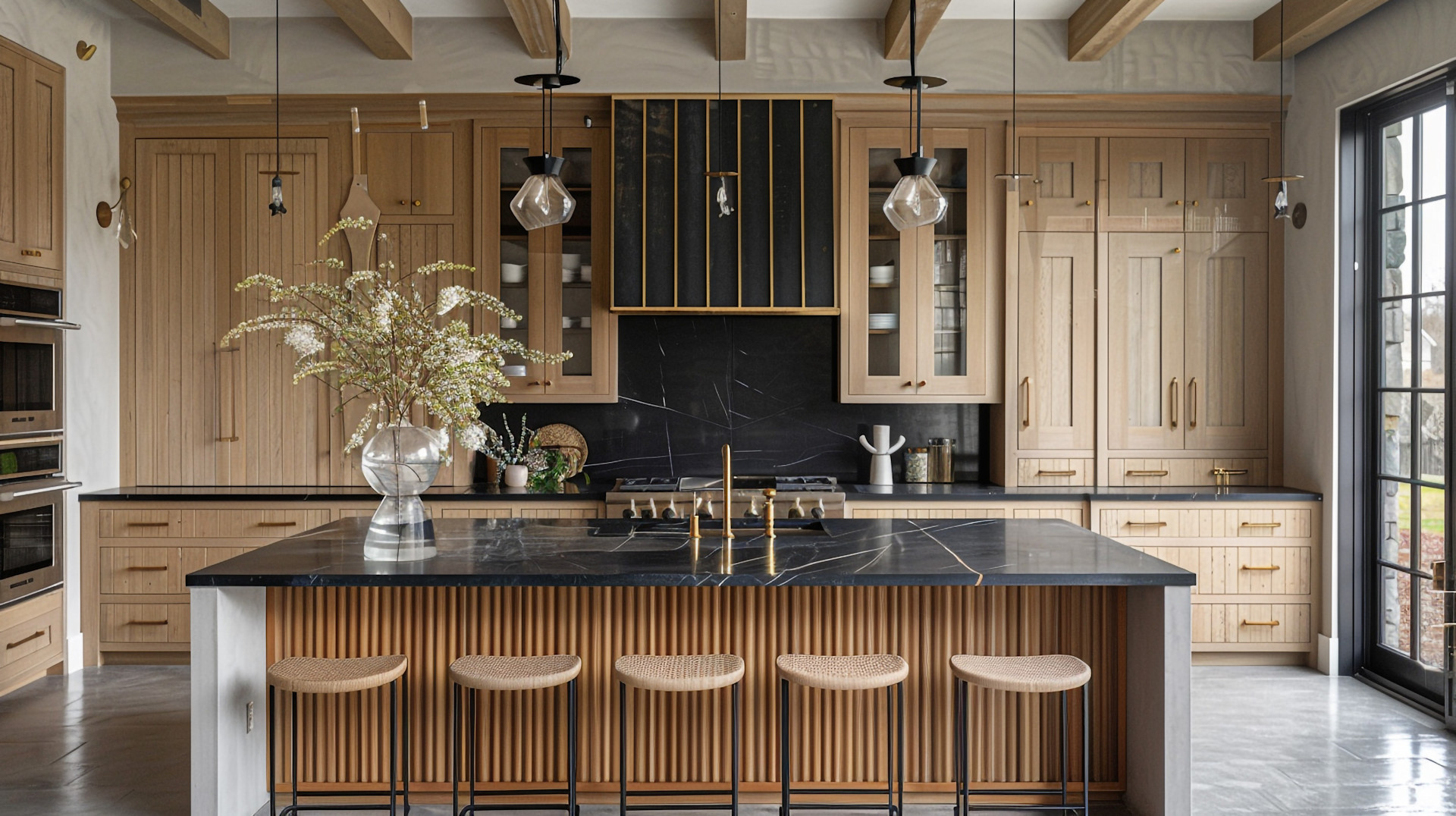 Kitchen island with fluting