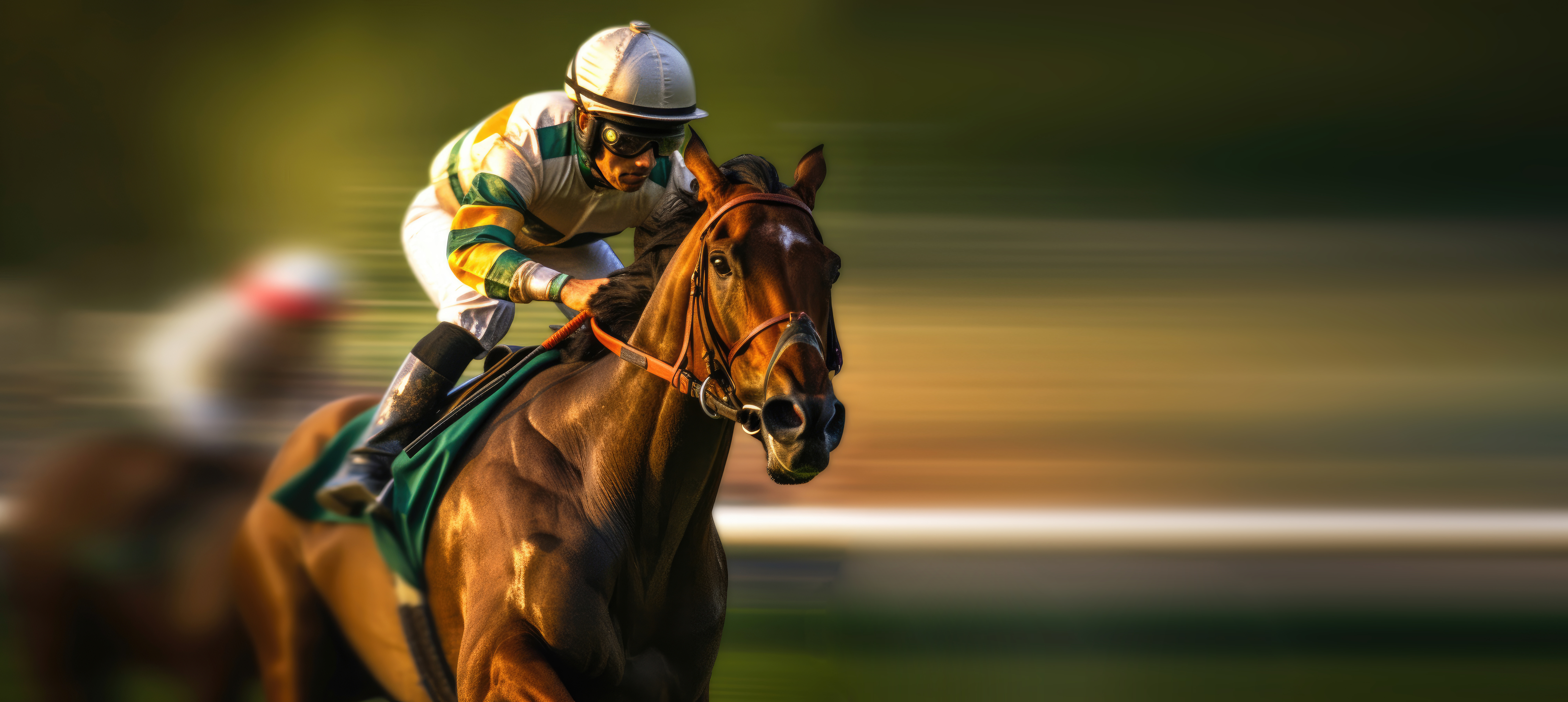 jockey in semi upright position on horse during a race