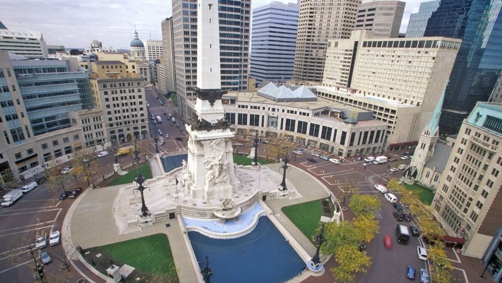 View from above the circular town square in Indianapolis.