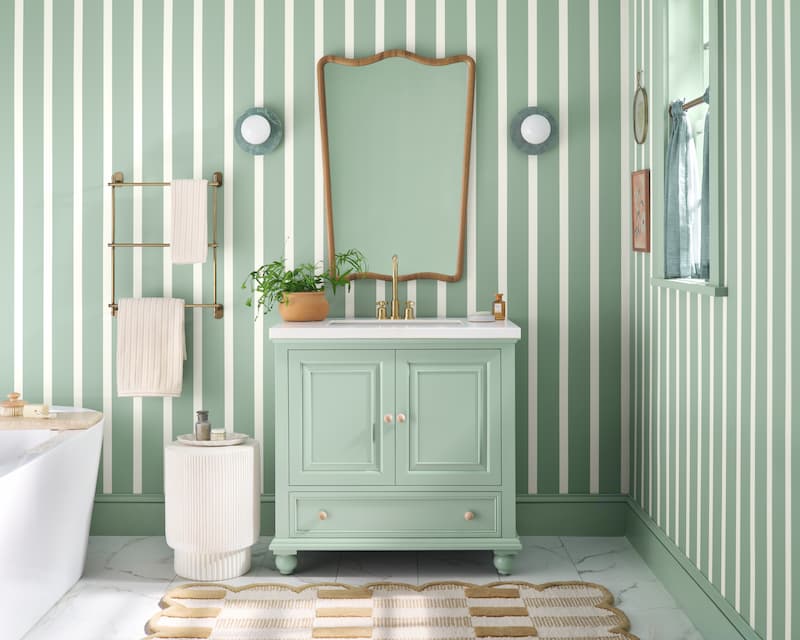 Bathroom vanity done in Quietude, a spa-inspired green