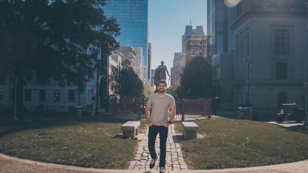 man walking in Raleigh, North Carolina park