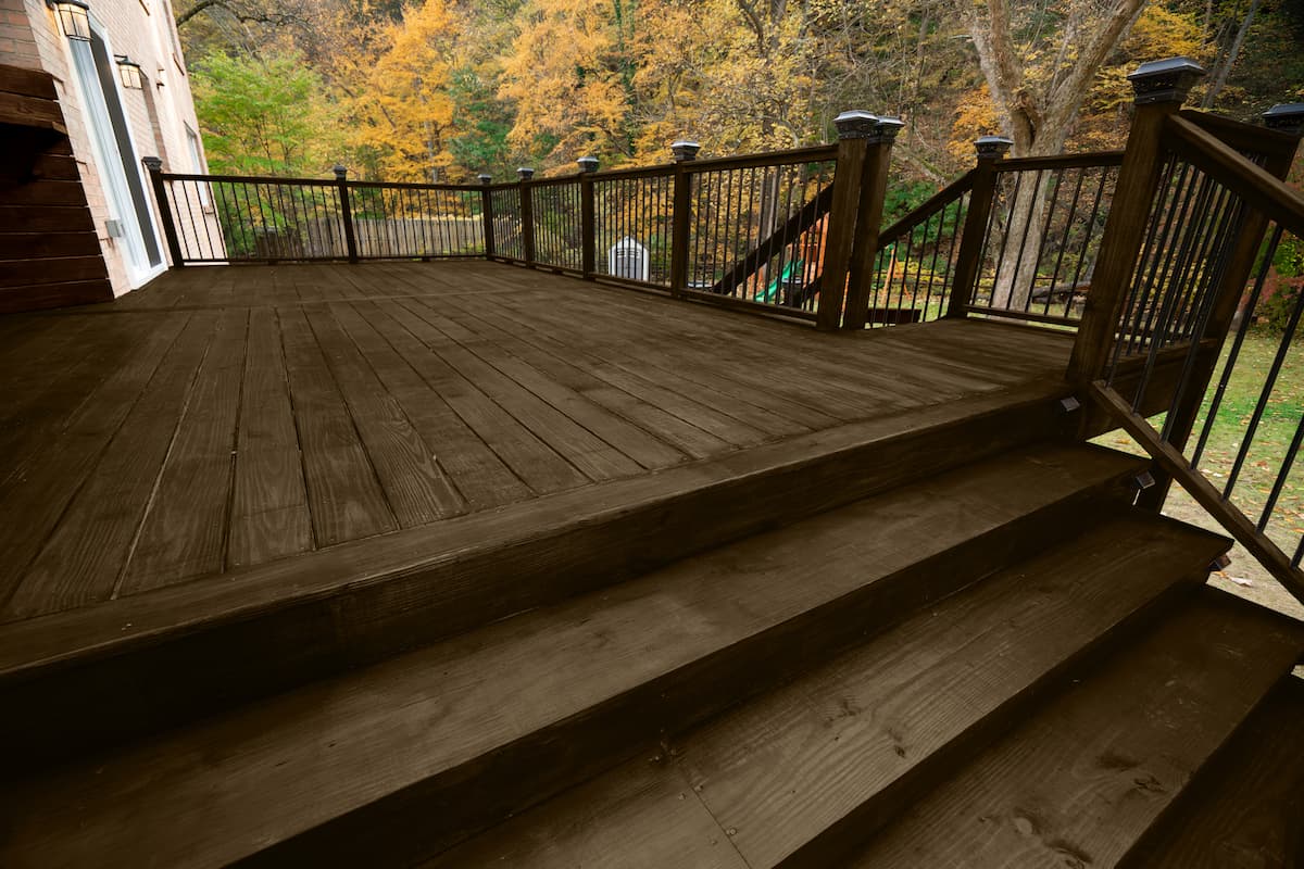 shot of a back deck stained in Black Oak by Pittsburgh Paints