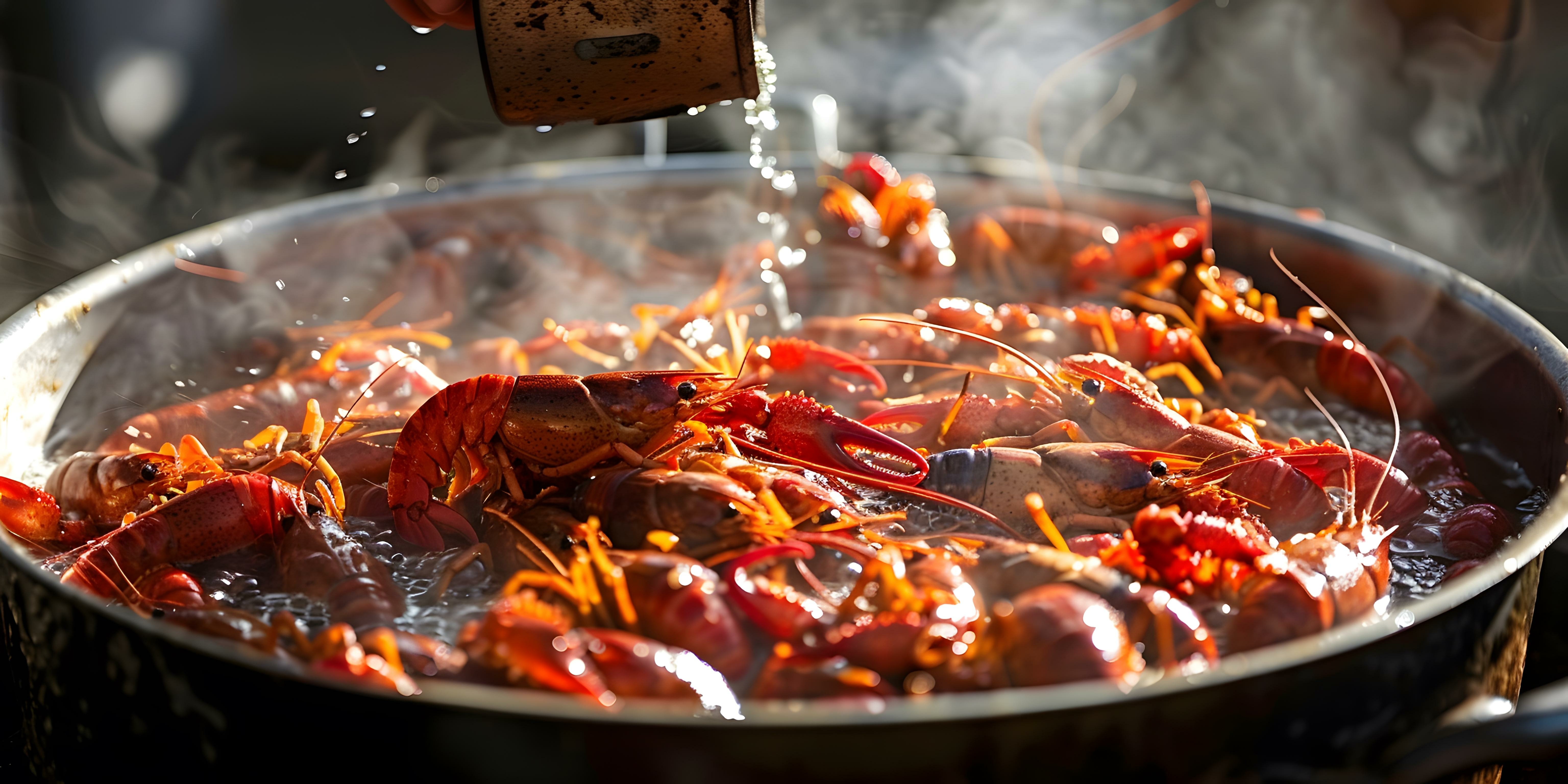 Crawfish cooking in a pan