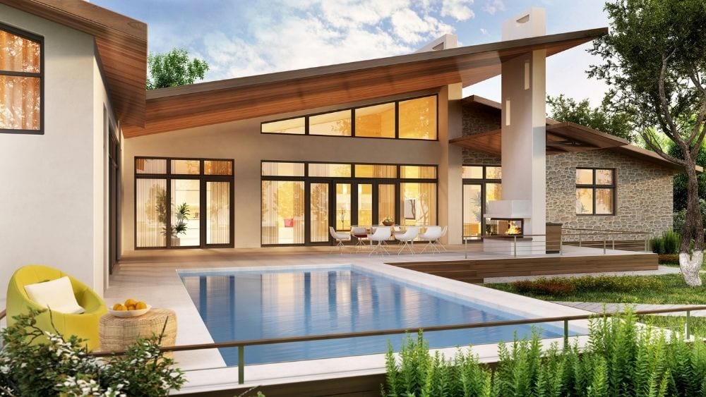 Modern home with a shed roofline.