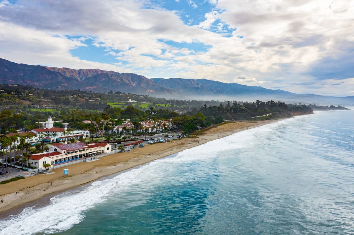Beautiful coastline with mountains in the background in Santa Barbara, CA