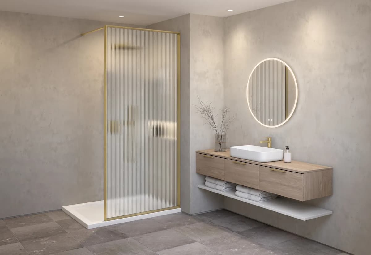 fixed shower panels, shown here in a modern bathroom