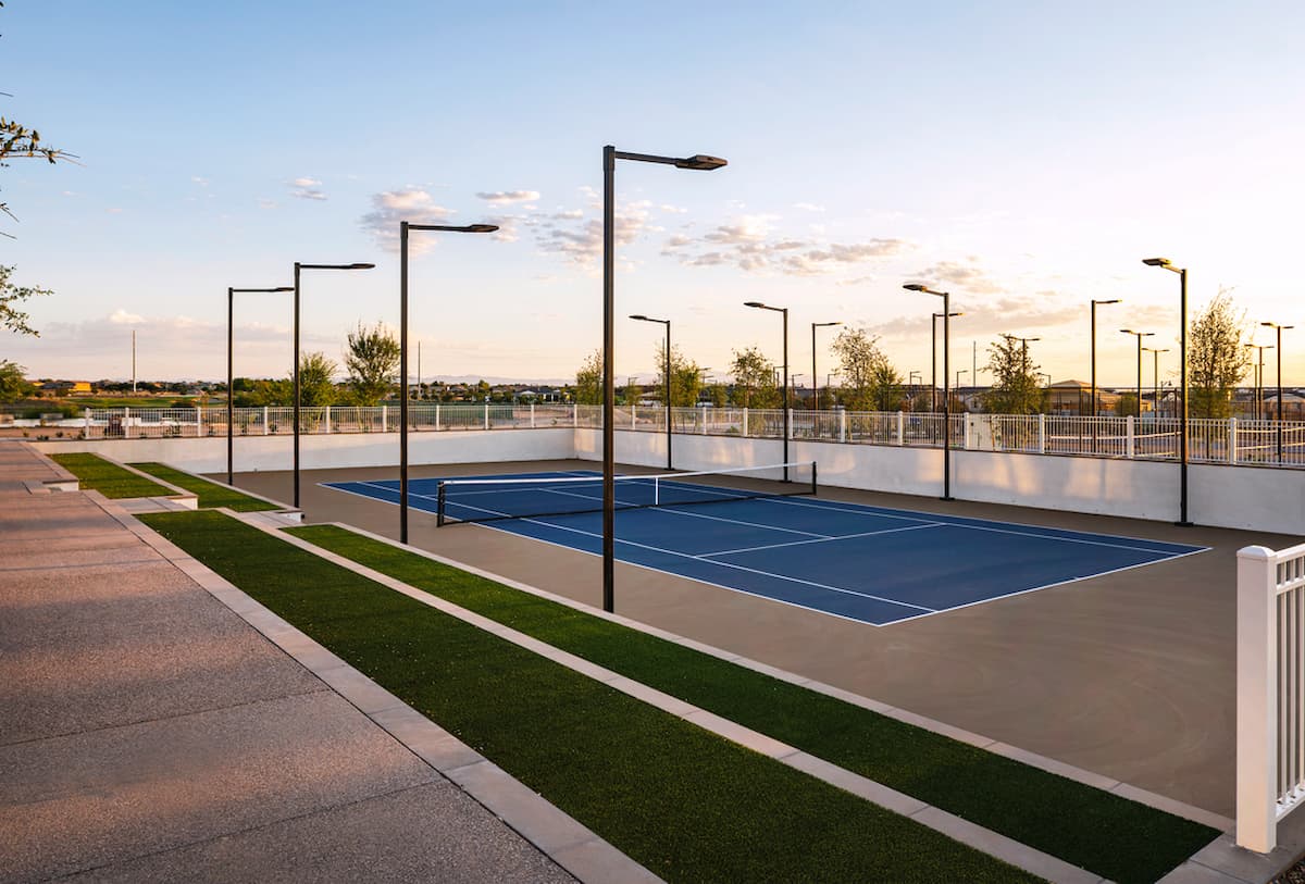 A tennis court in a Toll Brothers community