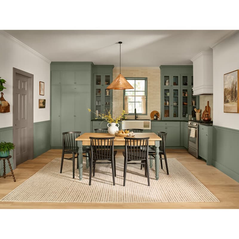 Dining room done in Warm Eucalyptus, Valspar's Paint Color of the Year for 2026