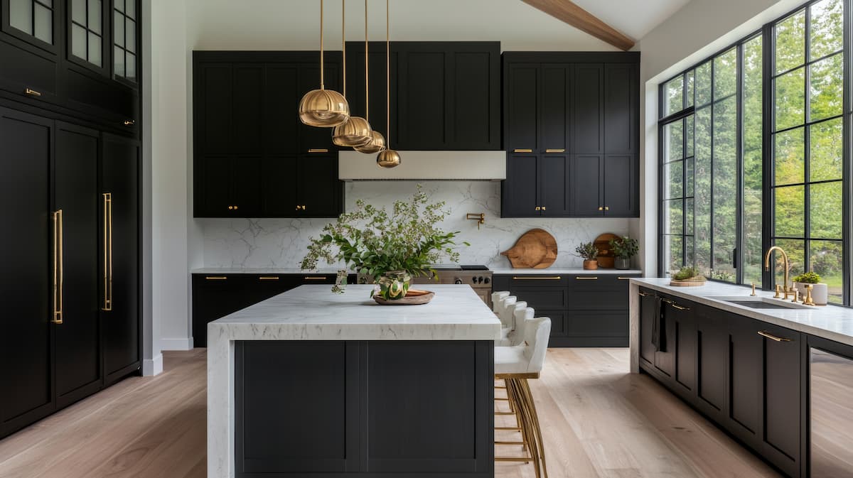 matte black and gold kitchen