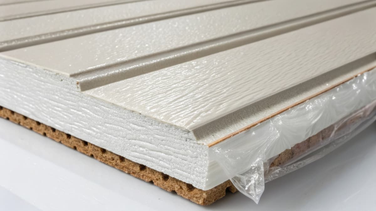 close up view of a single insulated siding panel