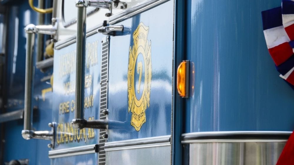 Close up of a Cranston fire truck logo.