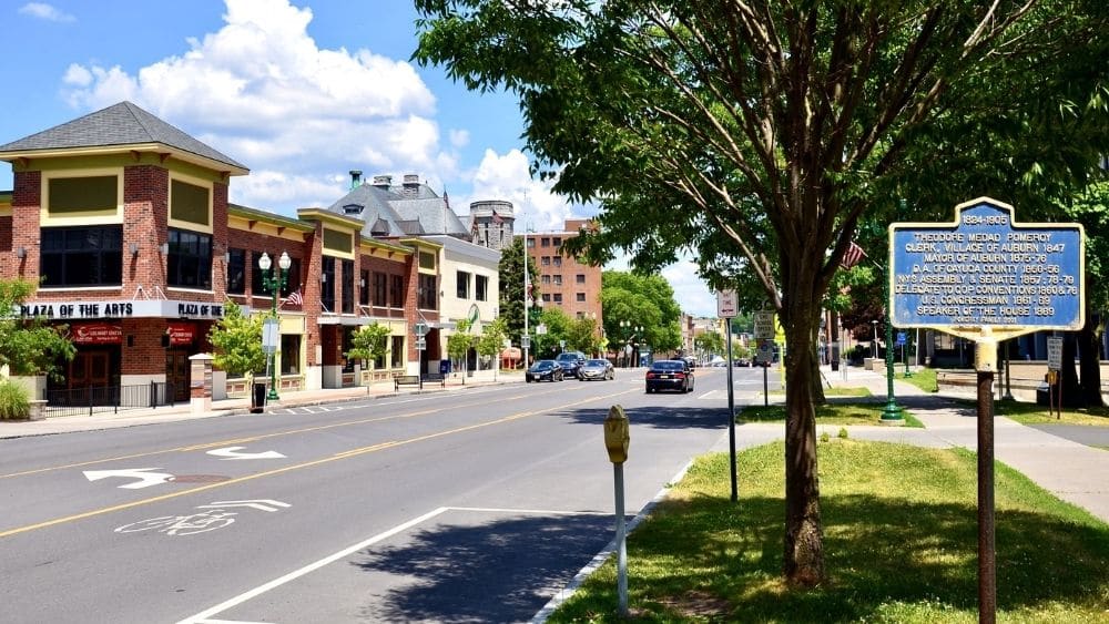 Downtown street in Auburn, New York.