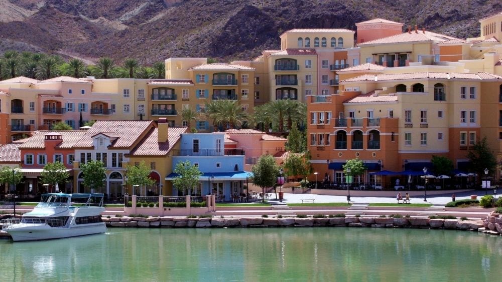 View from the lake of the property on the edge of Lake Las Vegas.