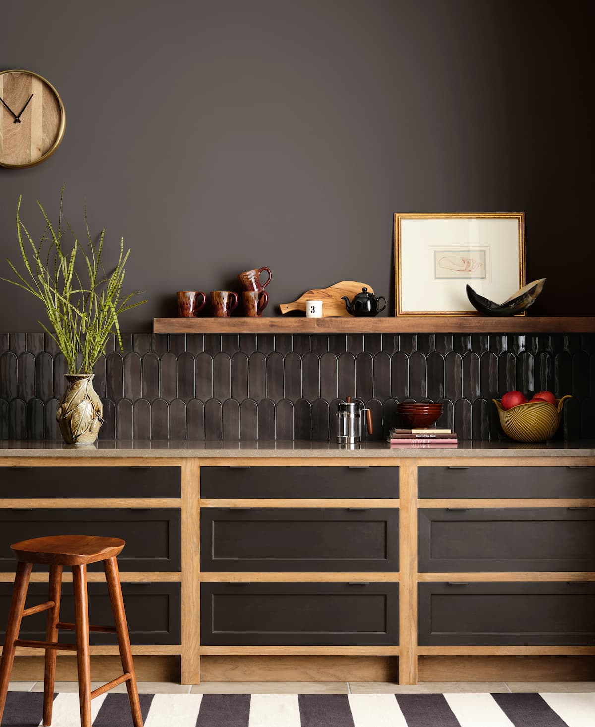 Vignette done in Sherwin Williams Clove, with black textured tile