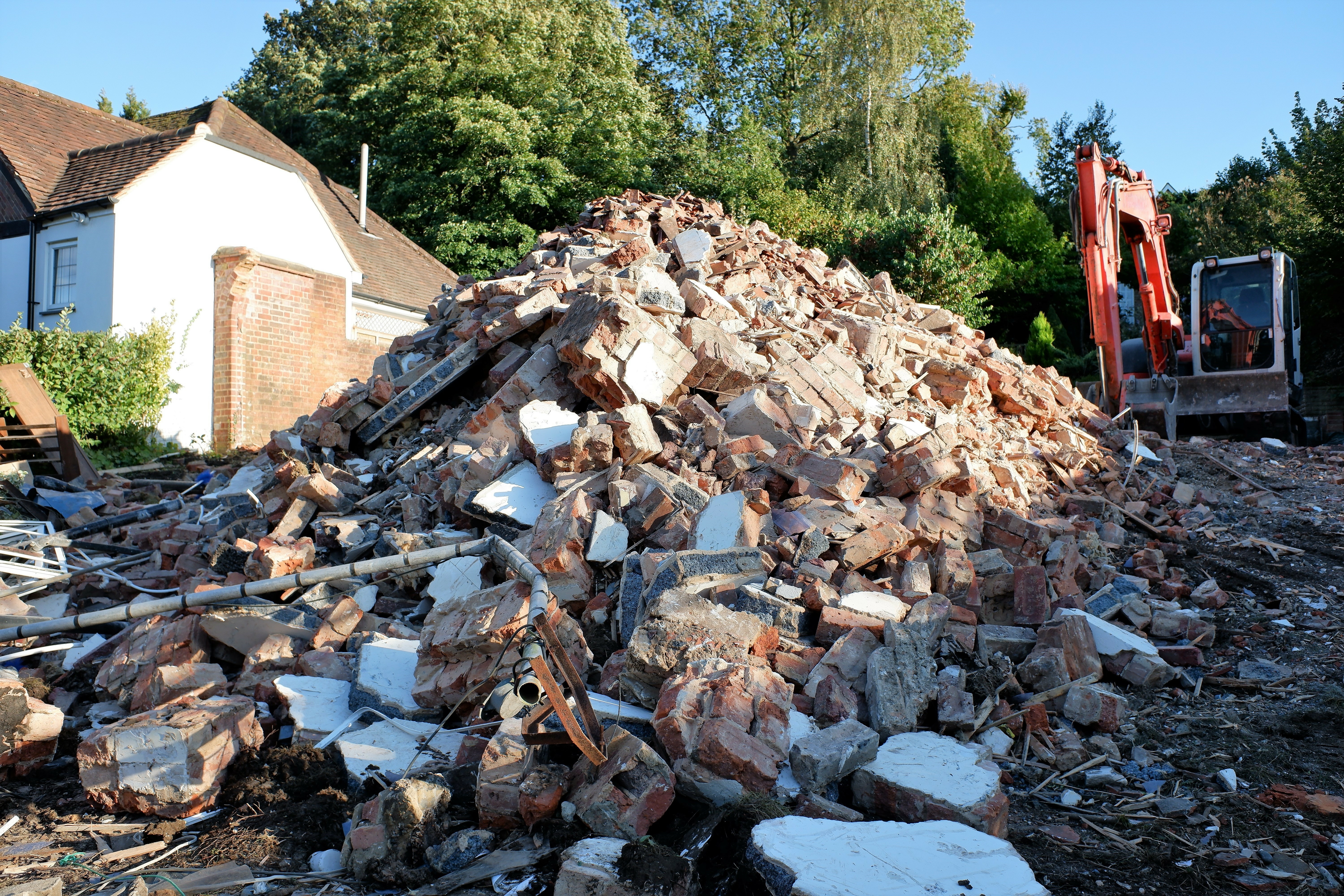 demolished home rubble
