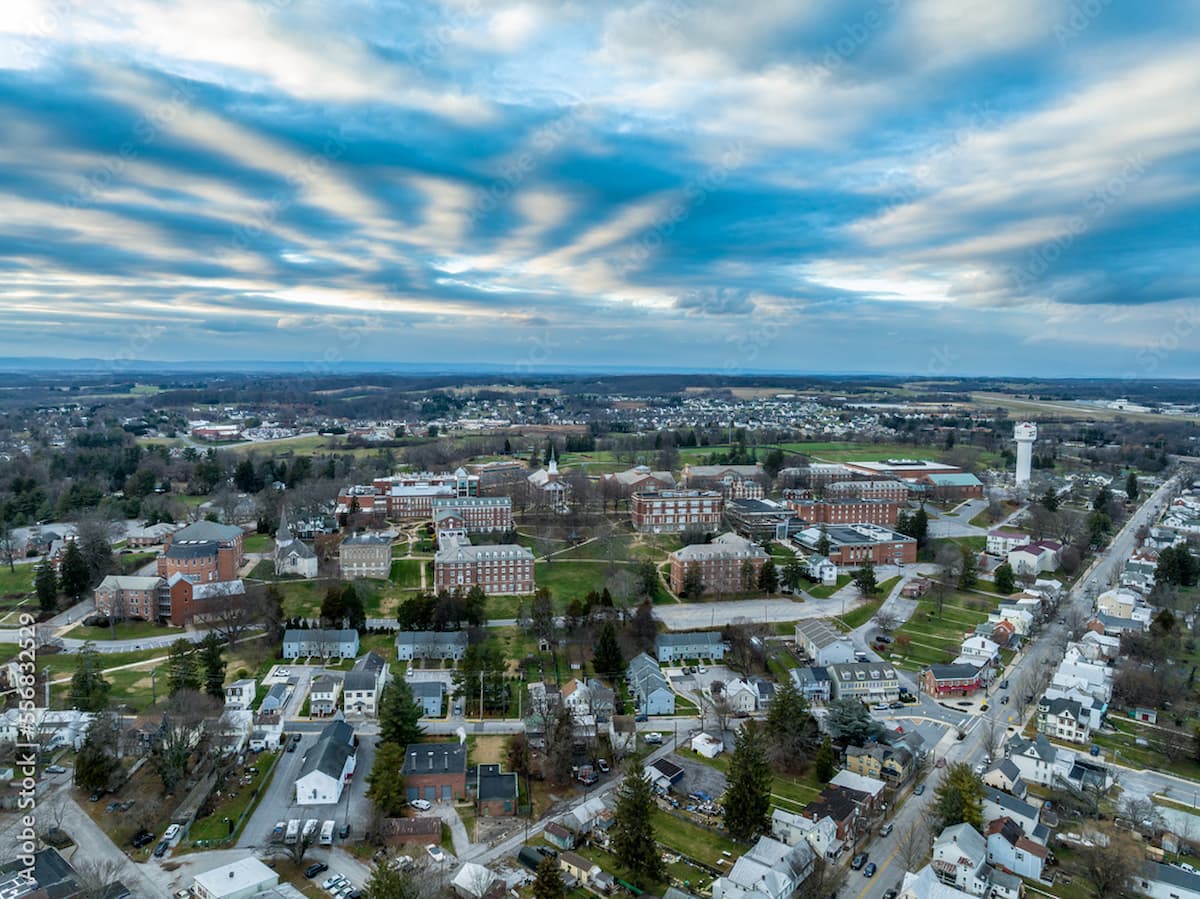 aerial view of the city of Westminster, Maryland