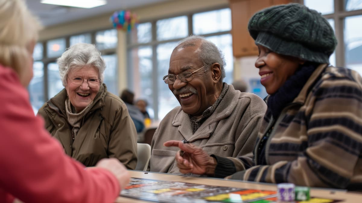 Group playing games at senior citizen center