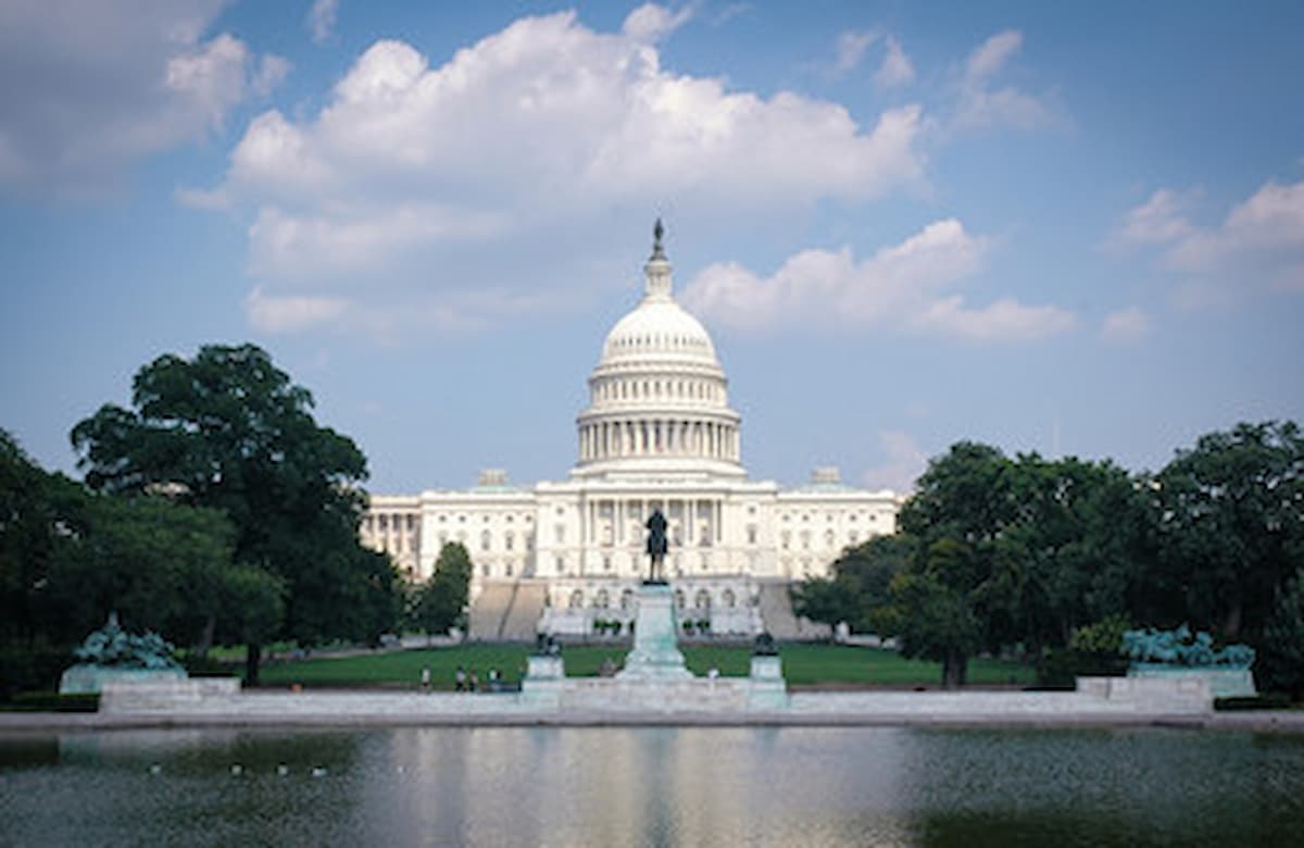 front view overlooking the water of the capitol building in DC