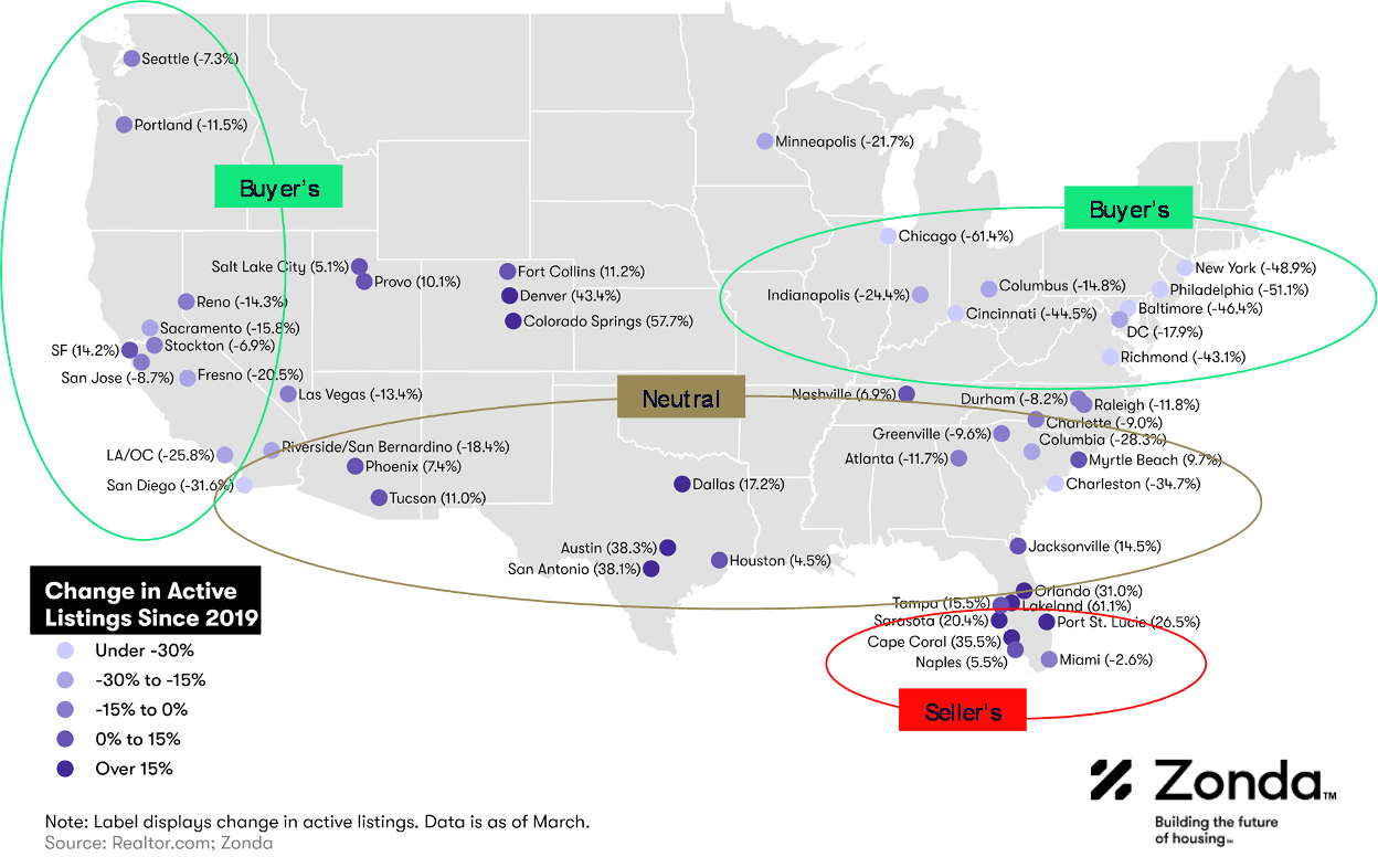 Zonda visual of analysis of inventory since 2019 on a US map 