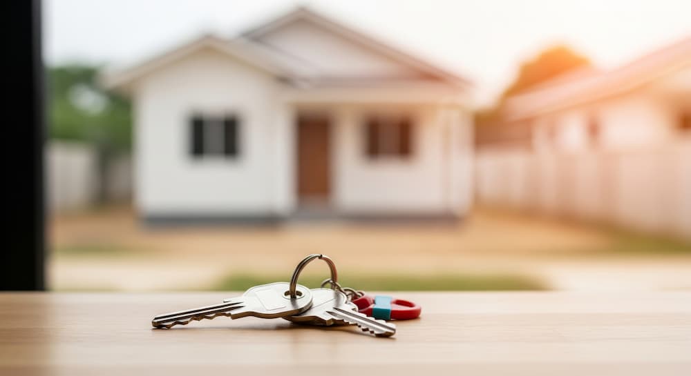 house with keys in foreground