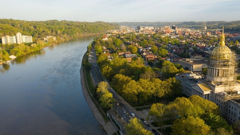 Charleston, West Virginia next to the Kanawha River.
