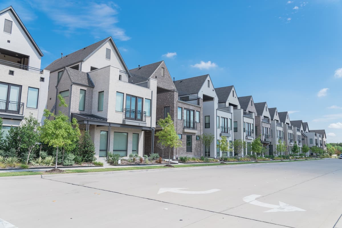 Tall narrow single family homes in a new development