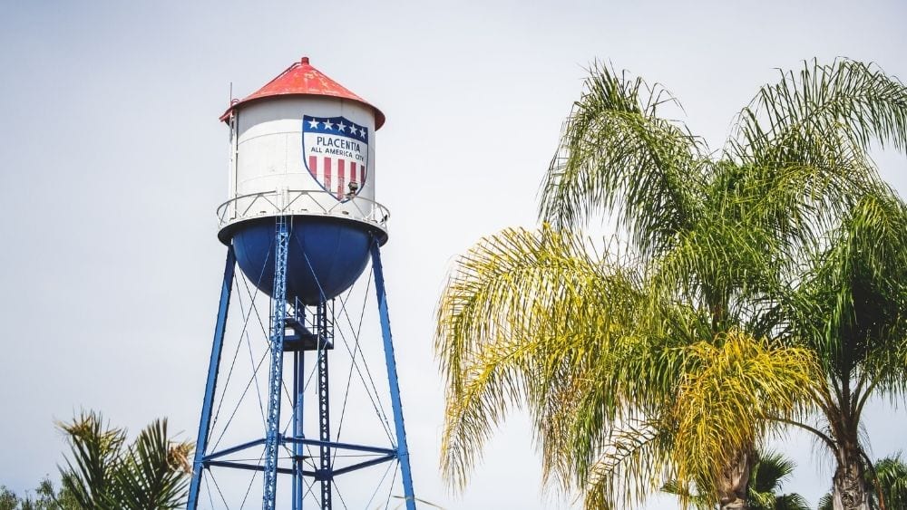 Water tower that reads “Placentia: All American City.”