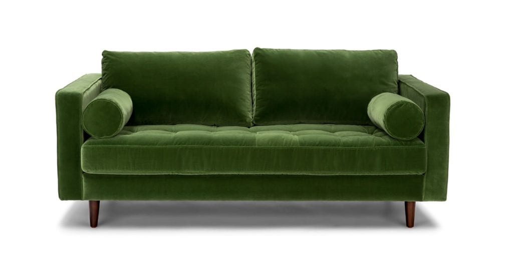 Green velvet sofa.