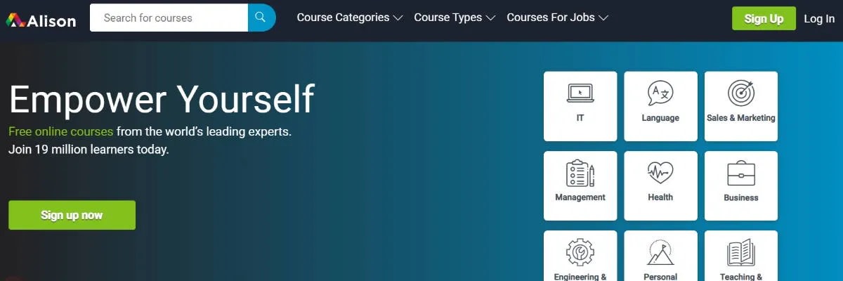 Screenshot of Alison, an online learning platform