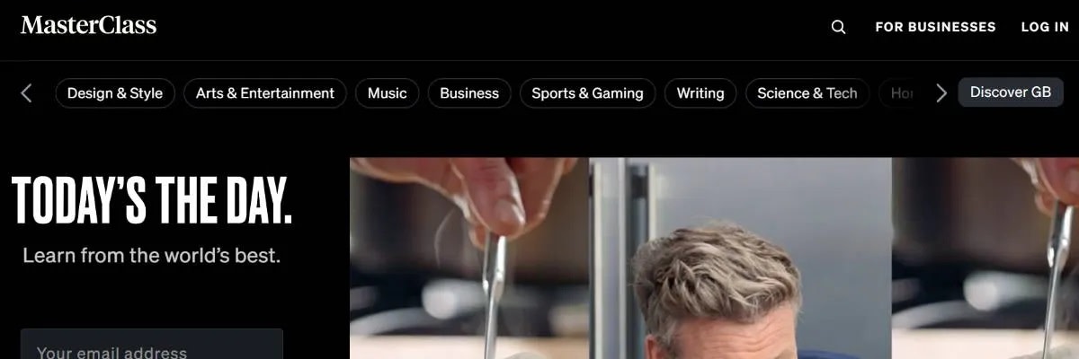 Screenshot of Master Class, an online learning platform