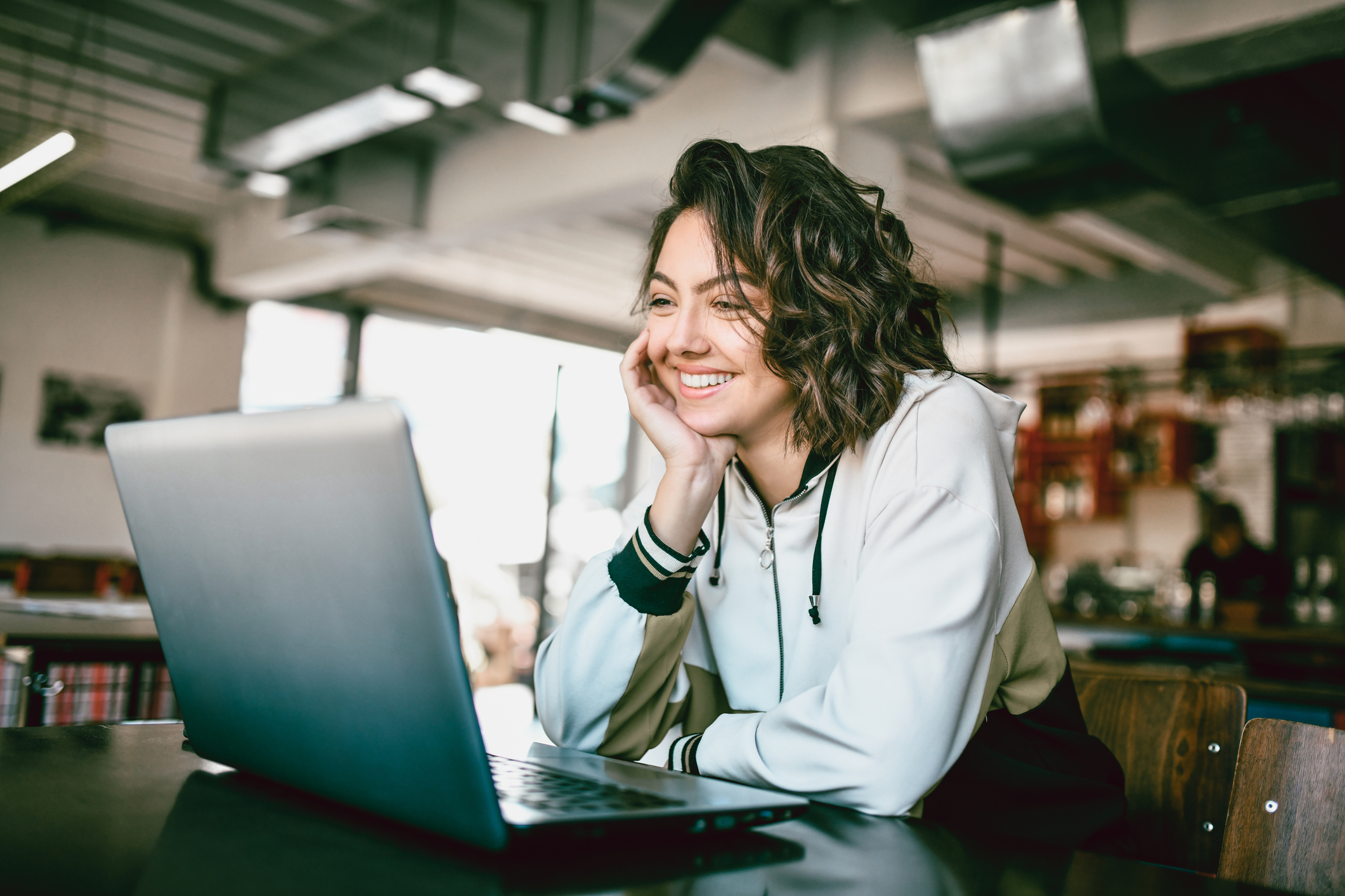 Woman in front of computer.