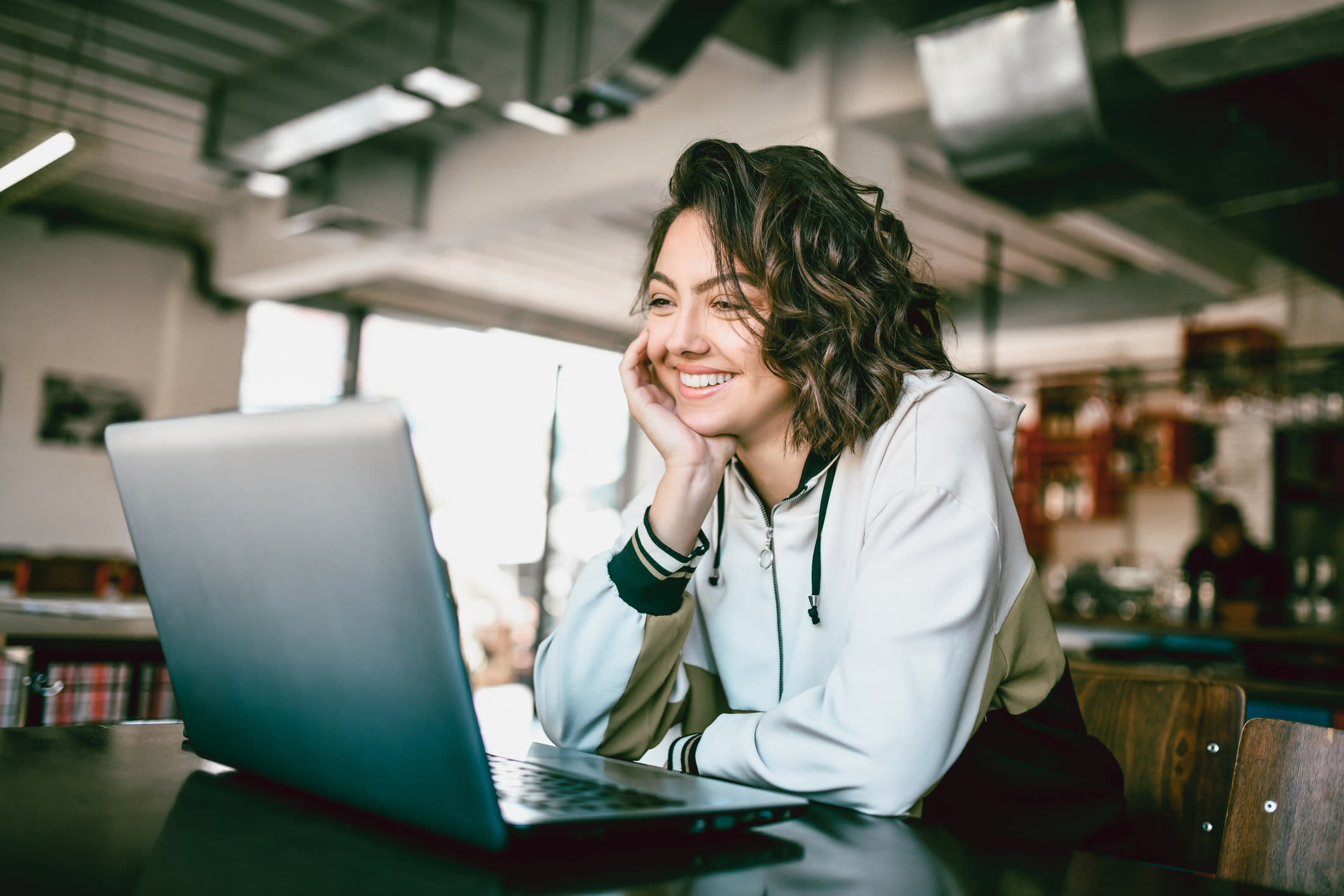 Woman in front of computer.