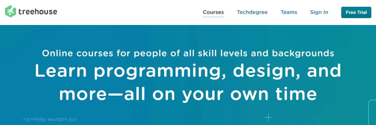 Screenshot of Treehouse, an online learning platform