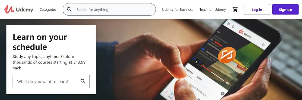 Screenshot of Udemy, an online learning platform