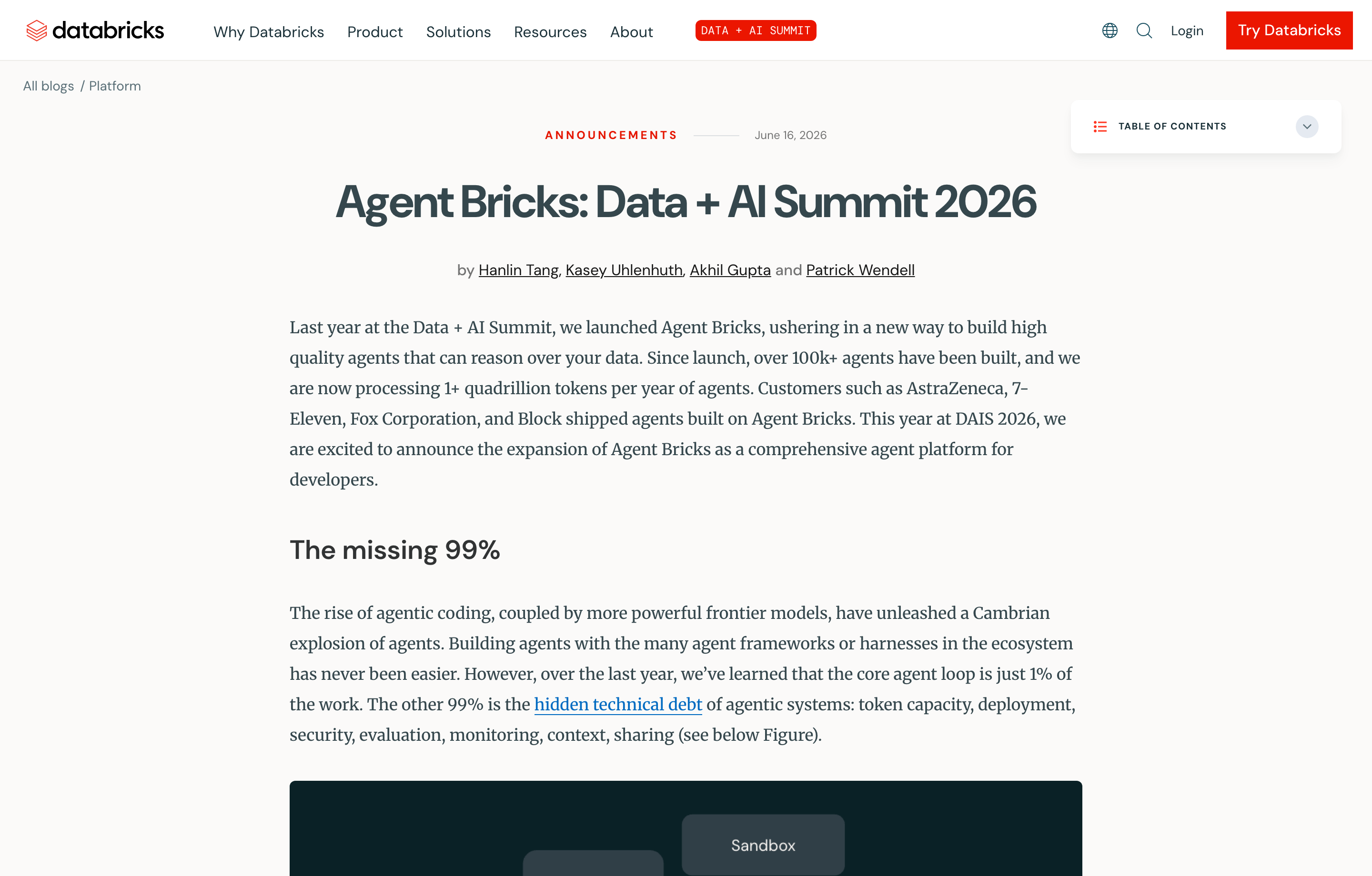 databricks-data-ai-summit-2026: Agent Bricks blog screenshot