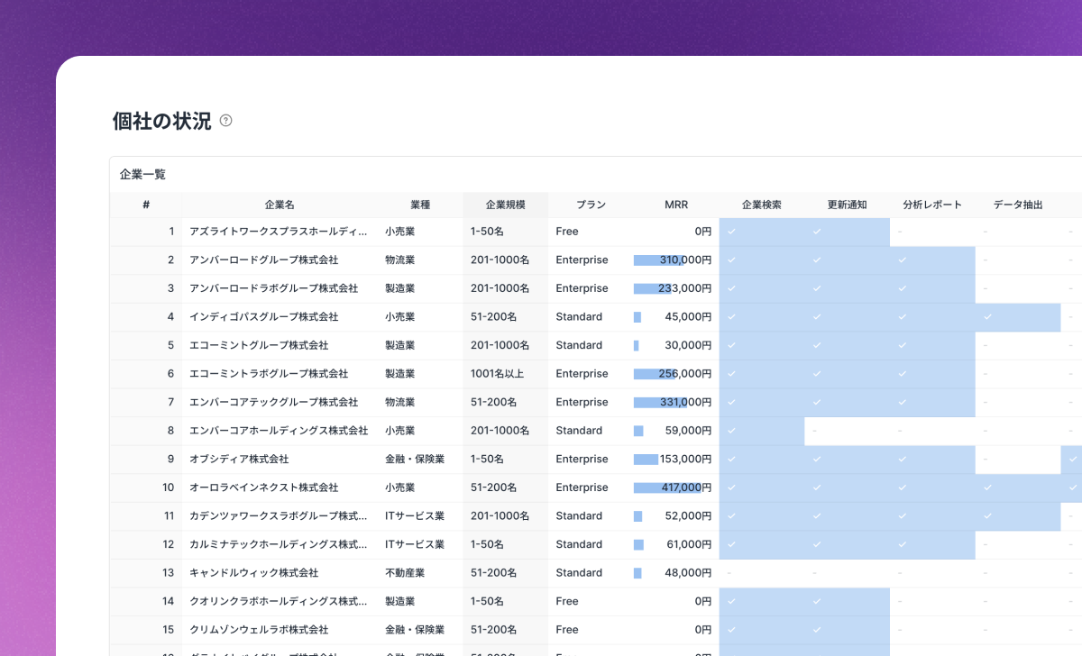 Feature Usage & Adoption Monitoring Dashboard: This dashboard tracks feature adoption, usage depth, and new feature rollout across your customer base by plan, industry, and department, helping product teams prioritize development and CS teams catch churn risk early.