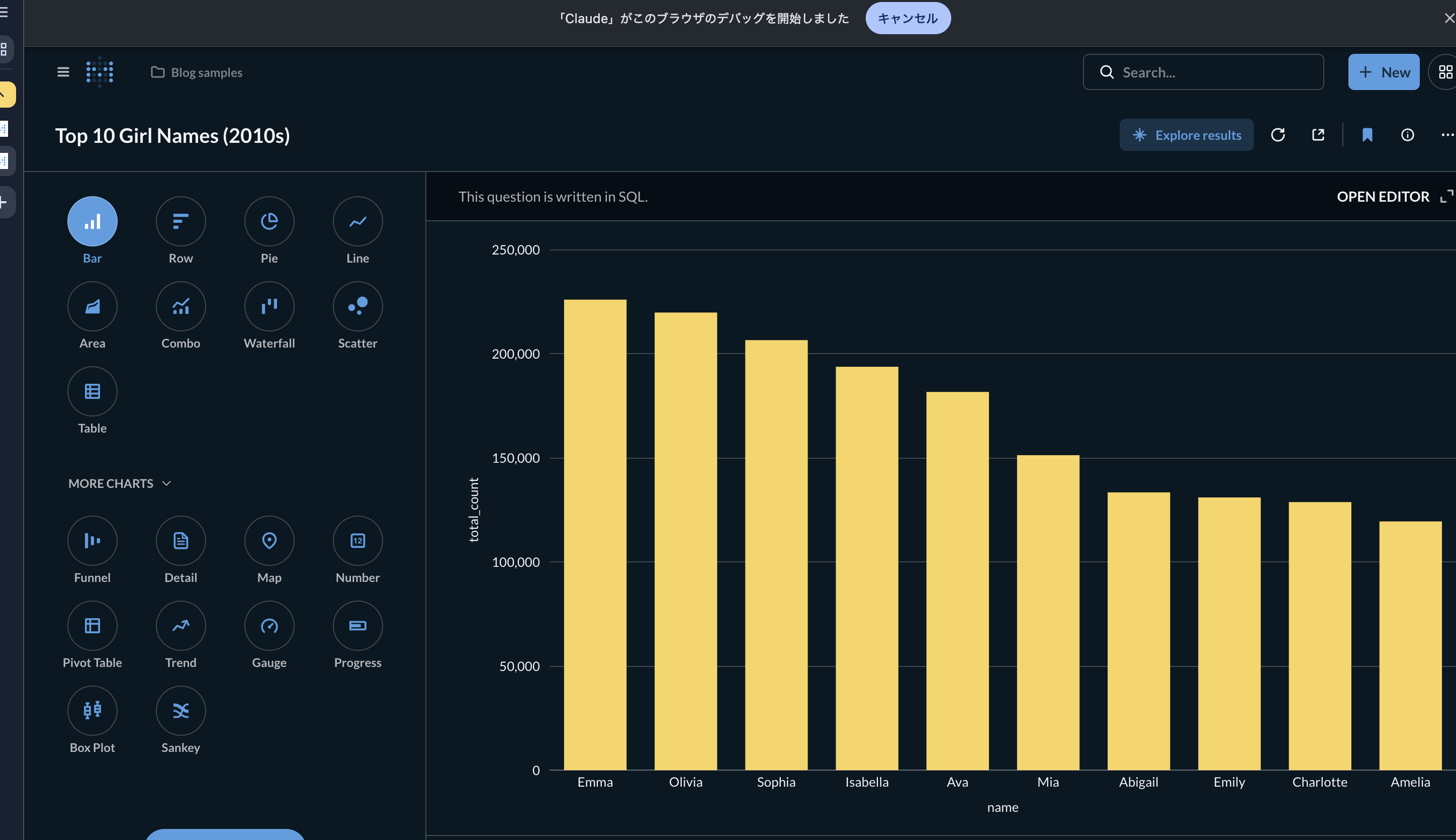 Metabase visualization types selector