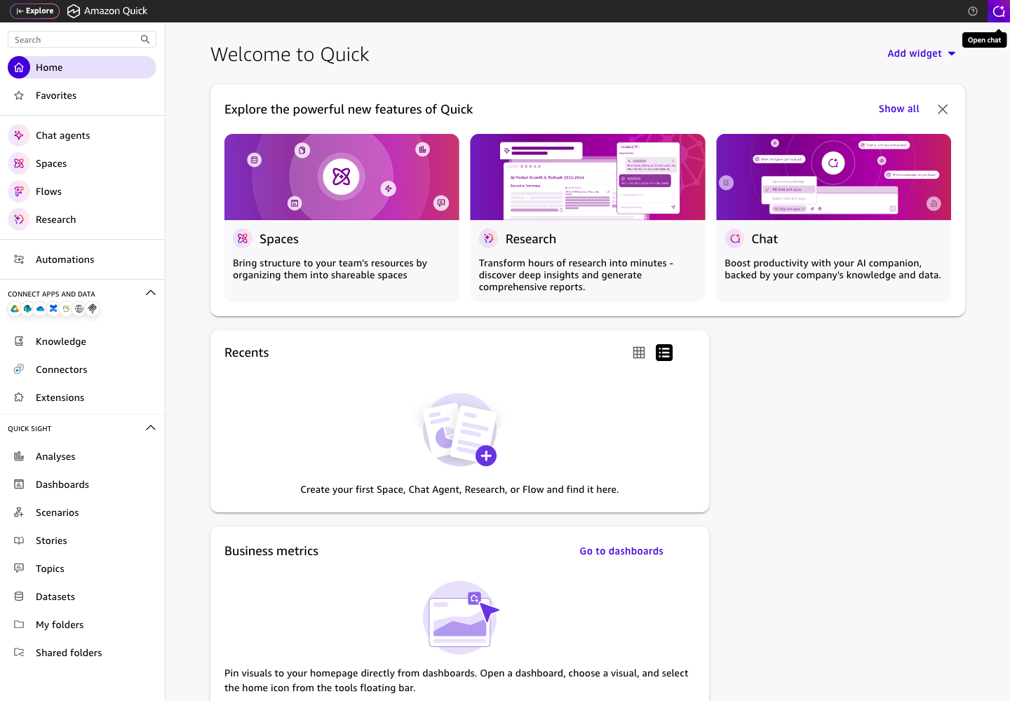 AWS QuickSight - Left navigation