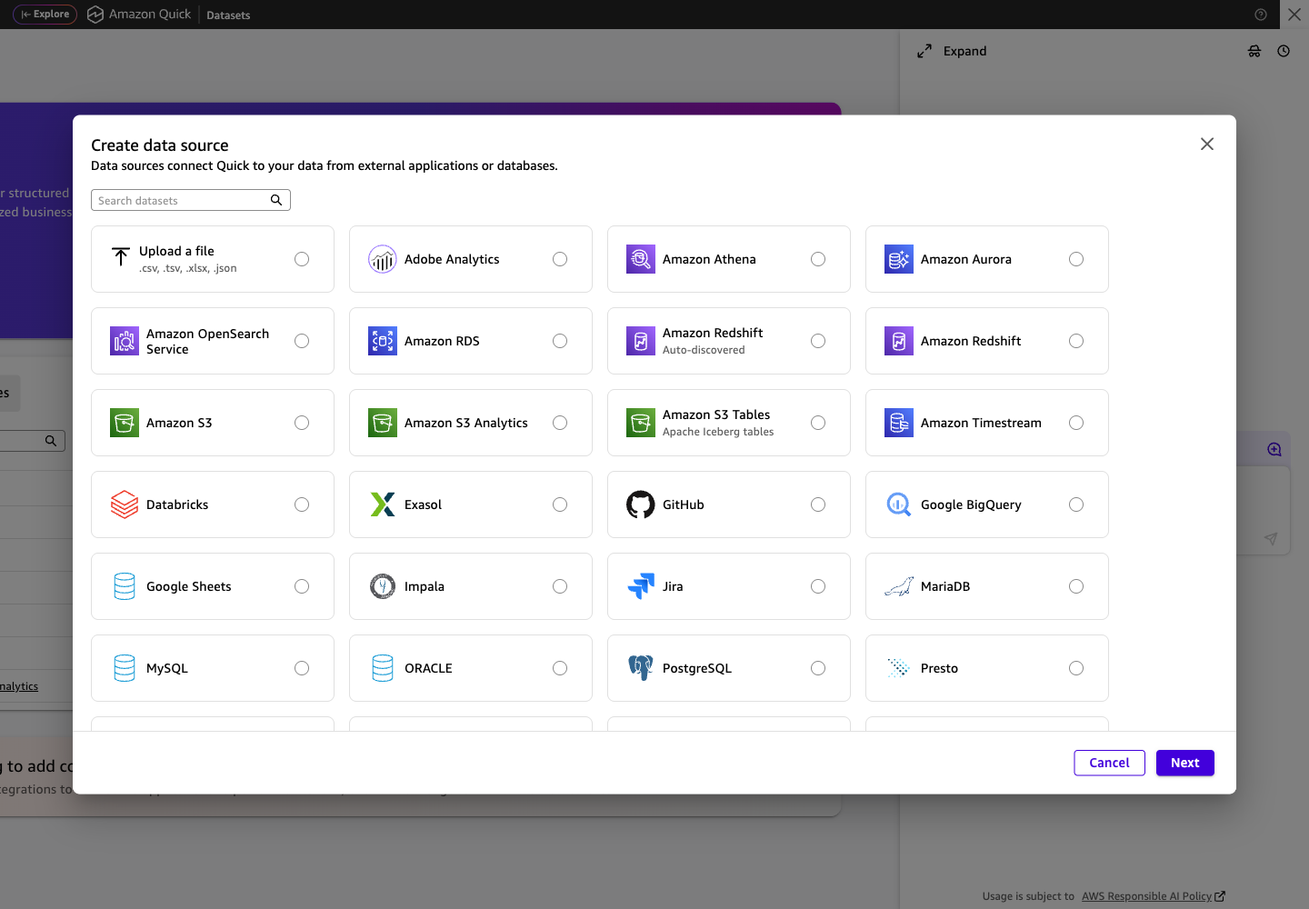 AWS QuickSight - Create data source