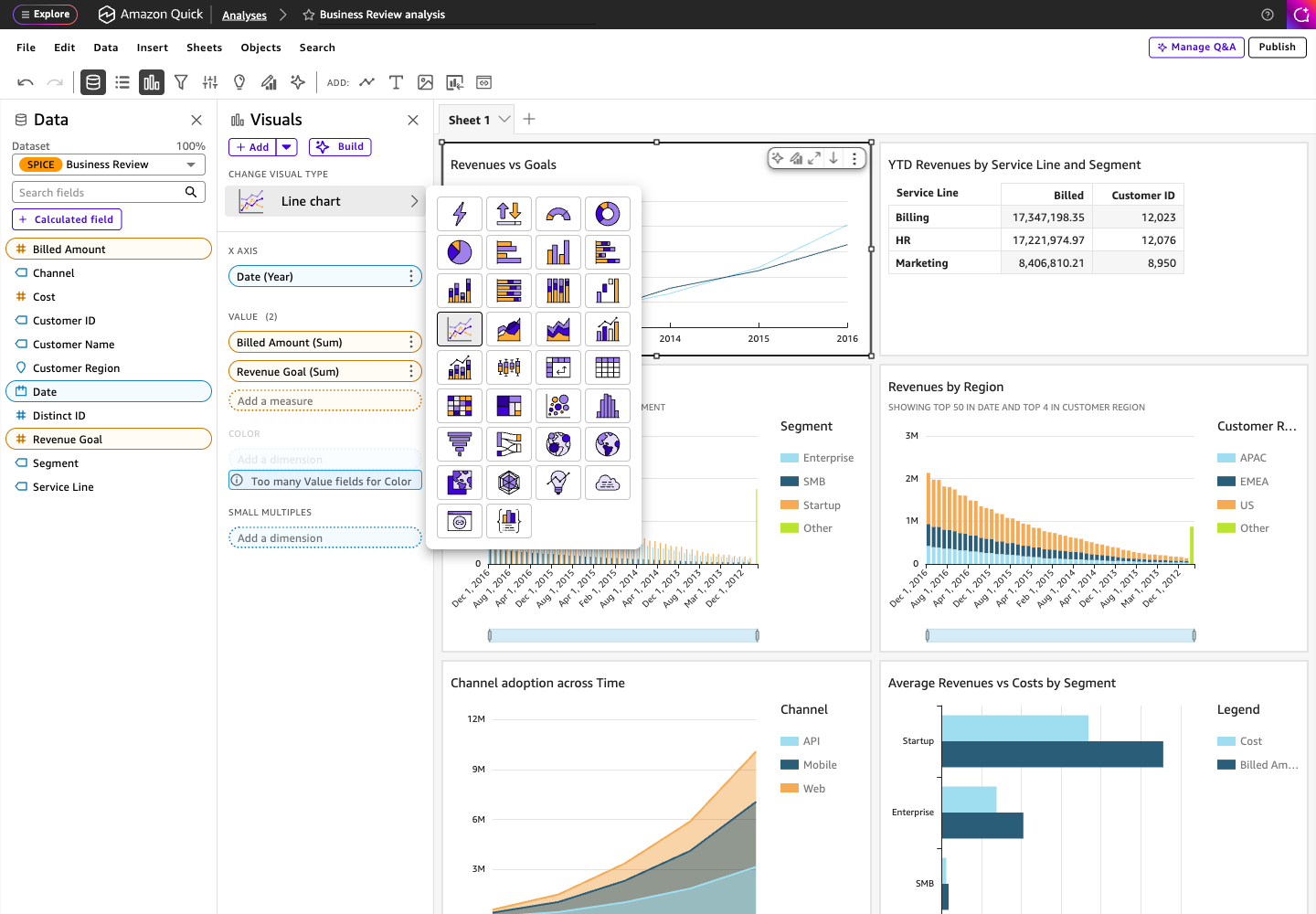 AWS QuickSight - Analysis editor visual types