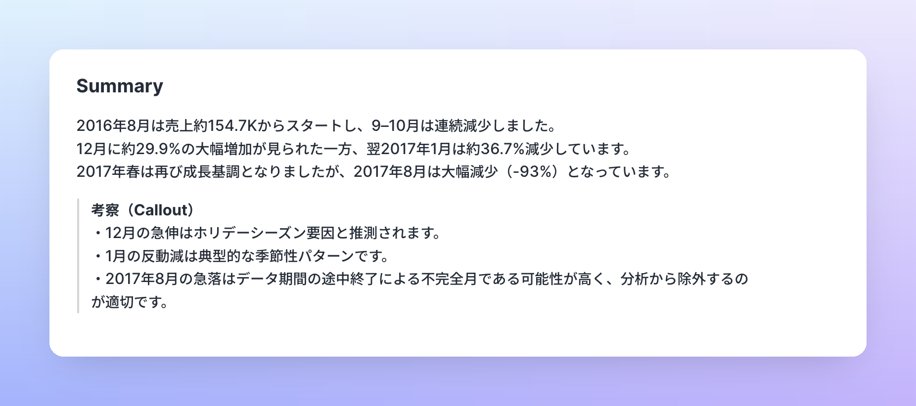 Codatum Agent shot-4: Summary と考察 Callout