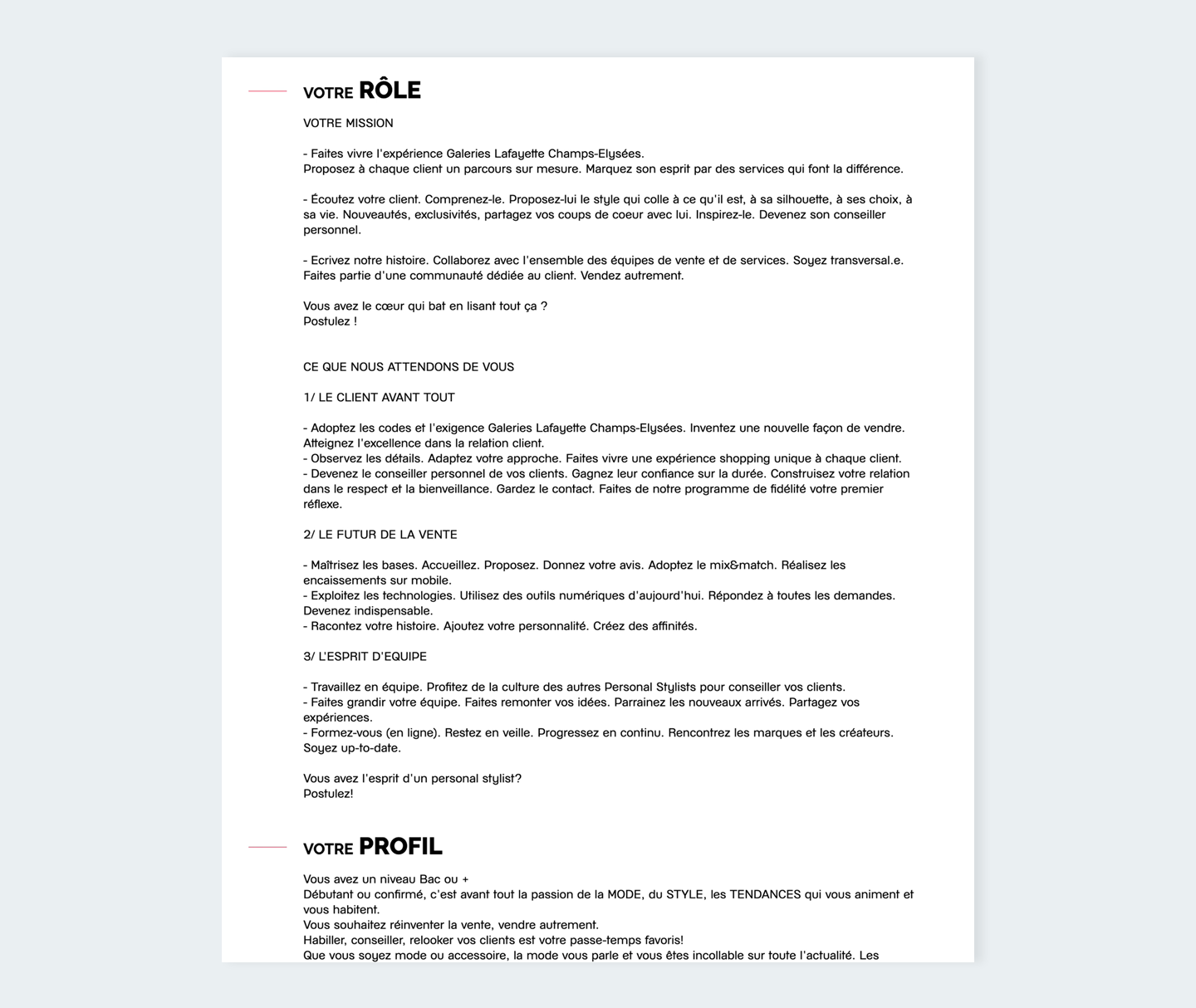 Recrutement de vendeurs passionnés via Instagram 3 - Galeries Lafayette