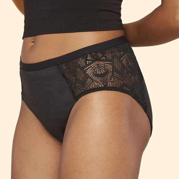 Thinx Women's Cotton Lace All Day Briefs - Black 1x : Target