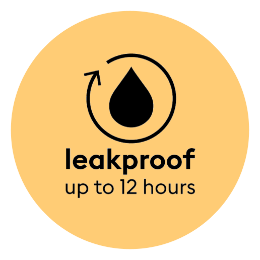 Drop with a circle around it saying Leakproof up to 12 hours
